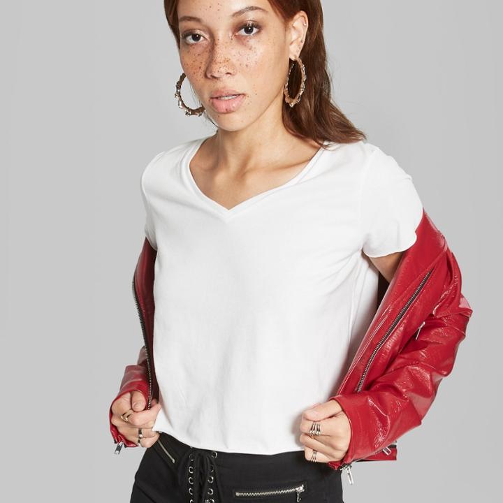 Women's Basic Sleeve V-neck Boxy T-shirt - Wild Fable White