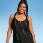 Women's Plus Size V-neck Tankini Top - All In Motion Olive Green & Black X