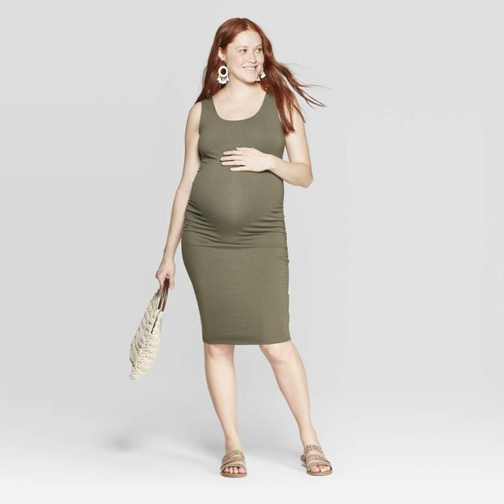 Maternity Sleeveless Scoop Neck T-shirt Dress - Isabel Maternity By Ingrid & Isabel Olive (green)