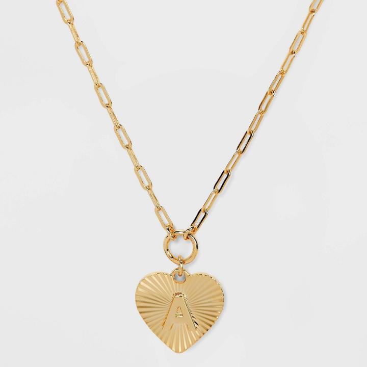 14k Gold Dipped 'a' Initial Diamond Cut Heart Pendant Necklace - A New Day Gold