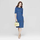 Women's Striped 3/4 Sleeve Crew Neck Knit Dress - A New Day Navy
