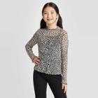 Girls' Long Sleeve Mesh Mock Neck Top - Art Class Gray M, Girl's,
