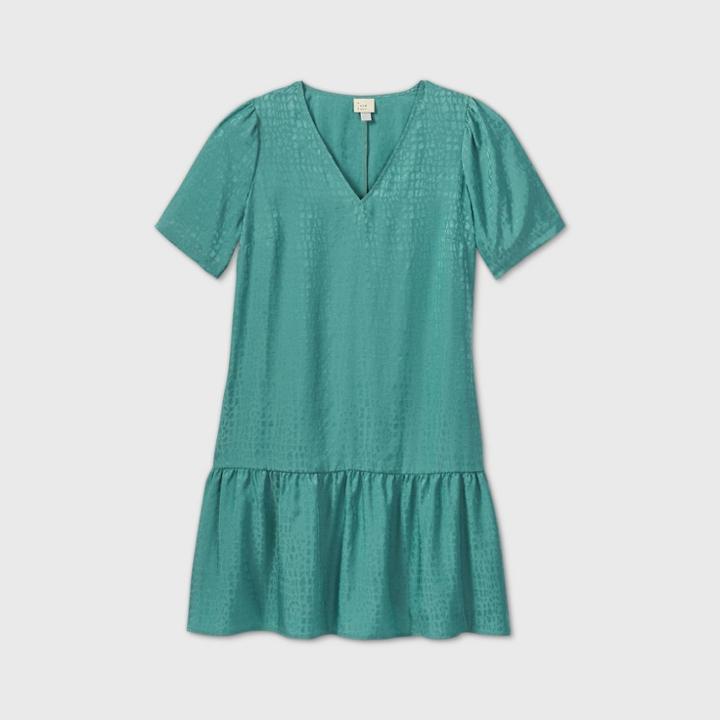 Women's Short Sleeve Ruffle Hem Dress - A New Day Teal