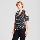 Women's Printed Cold Shoulder Top - Layered With Love Black M, Black Green White