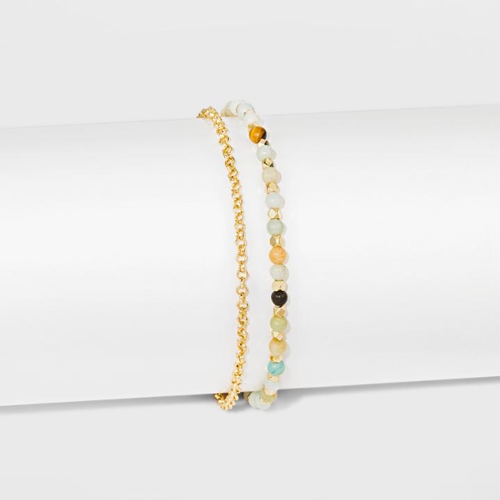 Silver Plated Amazonite Bead Pave Disc Bracelet - A New Day Gold