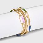 Herringbone And Paperclip Layered Chain Bracelet - Universal Thread Green/purple
