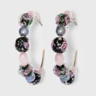 Mixed Floral Beaded Hoop Earrings - A New Day Black
