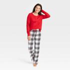 Women's Henley Top And Pants Pajama Set - Stars Above White Tartan