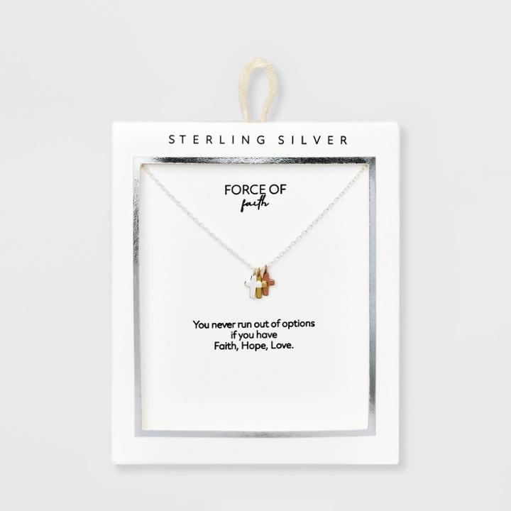 Distributed By Target Sterling Silver Triple Cross Tri Tone Pendant Necklace -