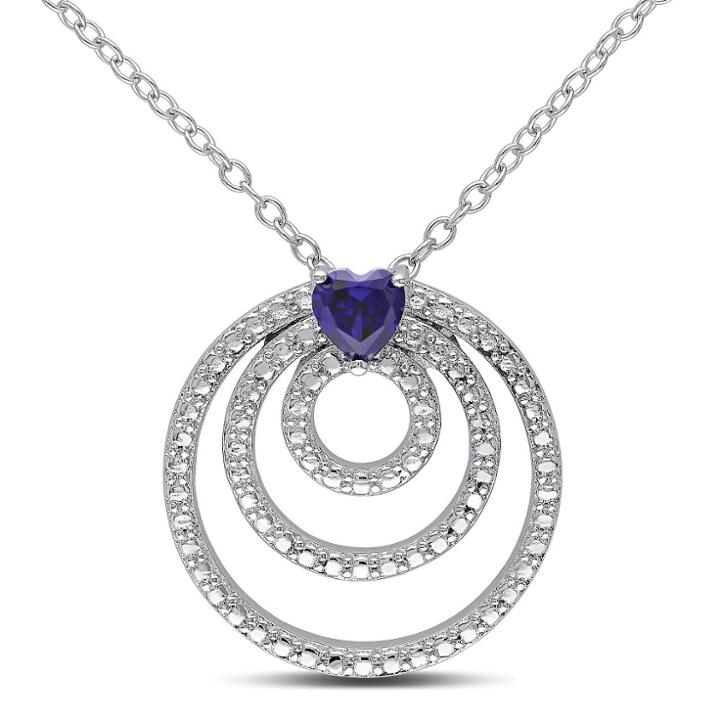 Target 1/3 Ct. T.w. Simulated Sapphire Trio Circle Necklace In Sterling Silver -