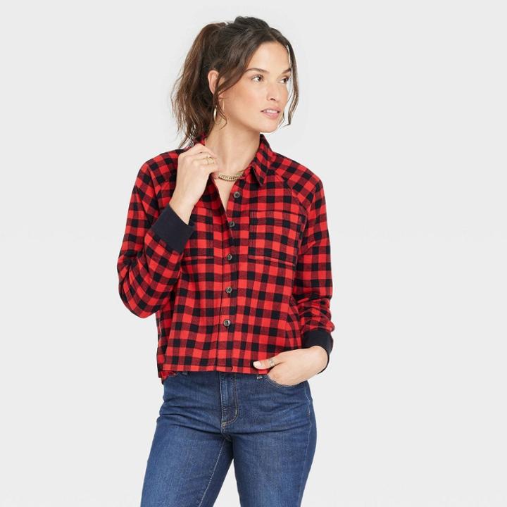 Women's Long Sleeve Flannel Adaptive Button-down Shirt - Universal Thread Red Plaid