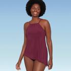 Women's Slimming Control Asymmetrical Hem Tankini Top - Dreamsuit By Miracle Brands Dark Purple