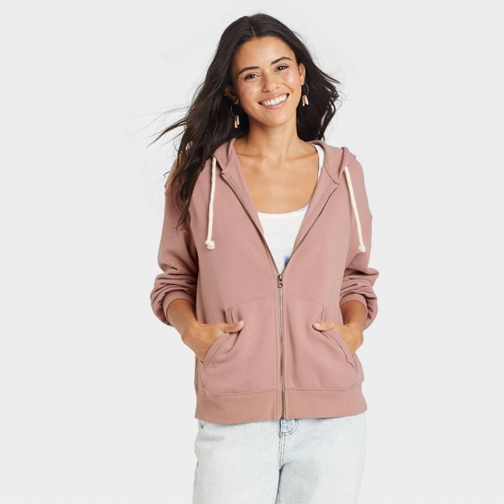 Women's Fleece Zip-up Hooded Sweatshirt - Universal Thread Brown