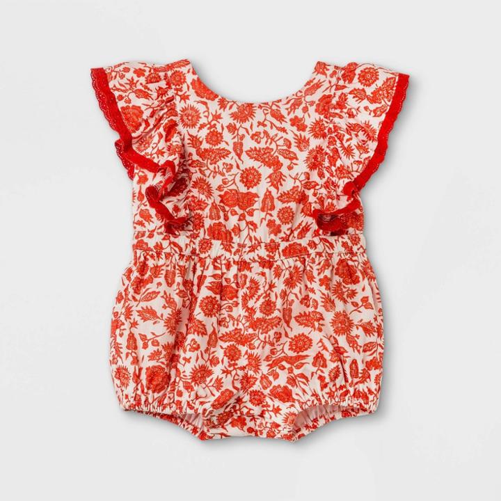 Baby Girls' Floral Romper - Cat & Jack Red/cream Newborn