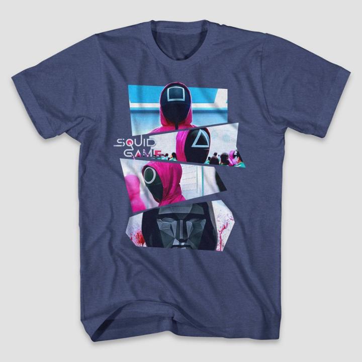 Men's Netflix Squid Game Worker Short Sleeve Graphic T-shirt - Heathered Navy Blue