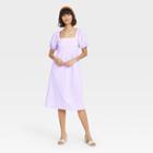 Women's Puff Short Sleeve Dress - A New Day Purple