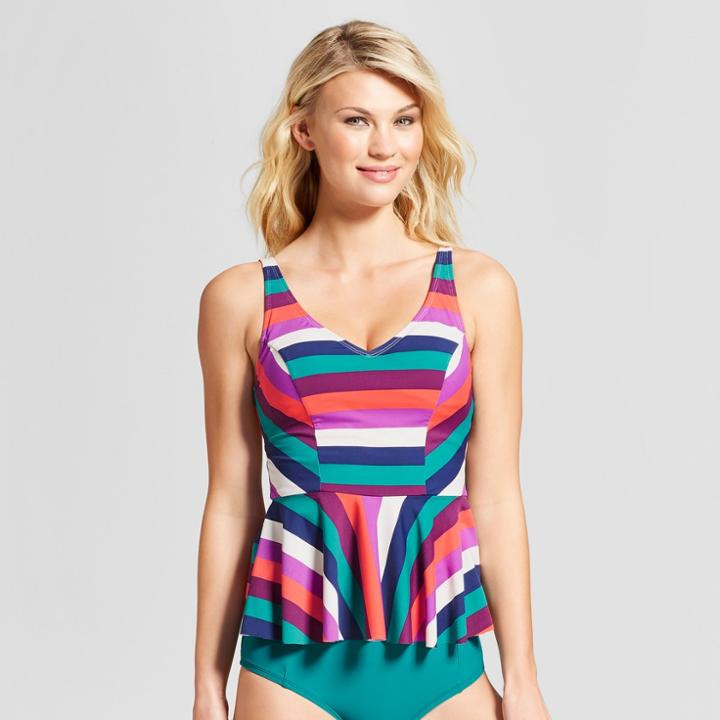 Sea Angel Women's Striped Peplum Tankini Top - Pine Grove Striped