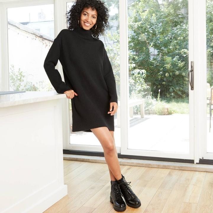 Women's Long Sleeve Sweater Dress - A New Day Black