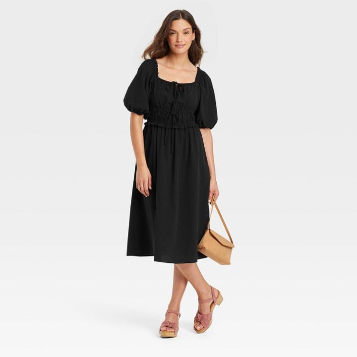 Women's Puff Short Sleeve Dress - Universal Thread Black