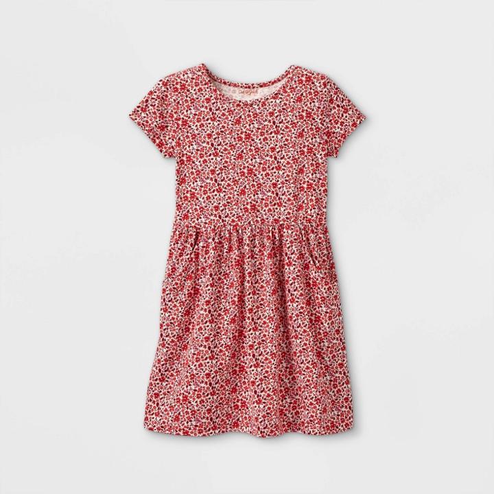 Girls' Short Sleeve Printed Knit Dress - Cat & Jack Red