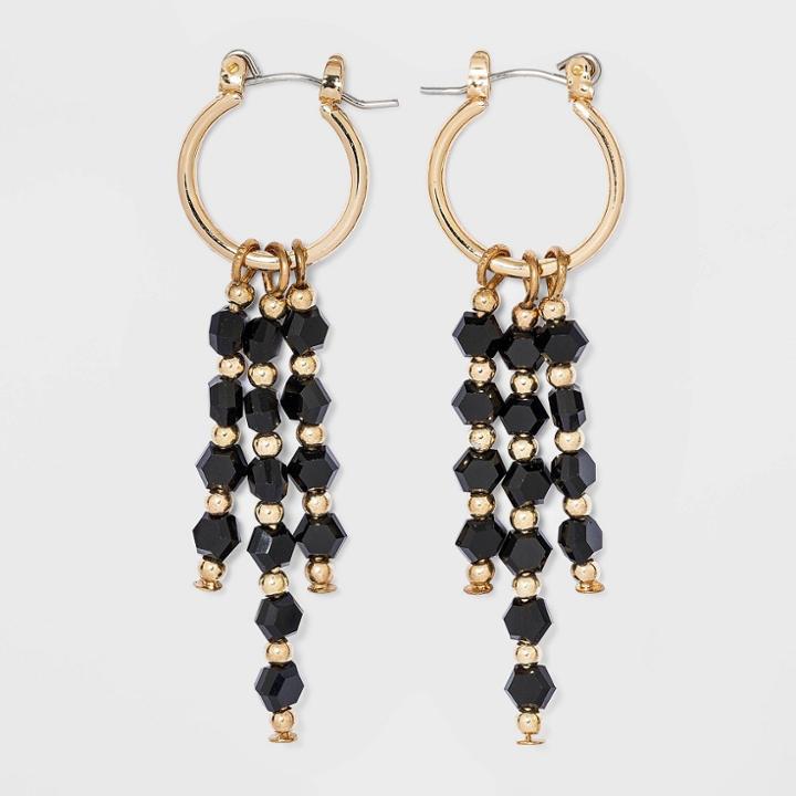 Hoop With Linear Beaded Drop Earrings - A New Day Black