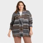 Women's Plus Size Open Neck Pullover Sweater - Knox Rose Gray Ikat