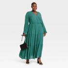 Women's Plus Size Long Sleeve Tiered Maxi Dress - Ava & Viv Green X