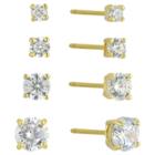 Target Cubic Zirconia Set Of 4 Round Stud Earrings With 14k Gold Plating In Sterling Silver - Gold, Gold/crystal