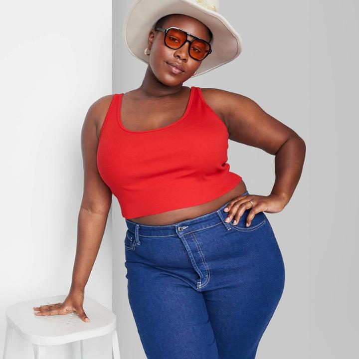 Women's Plus Size Slim Fit Cropped Tiny Tank Top - Wild Fable Red
