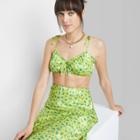 Women's Satin Jacquard Tie Strap Cropped Tank Top - Wild Fable Lime Green Floral