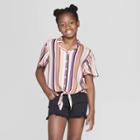 Girls' Short Sleeve Button Front Camp Shirt - Art Class L,