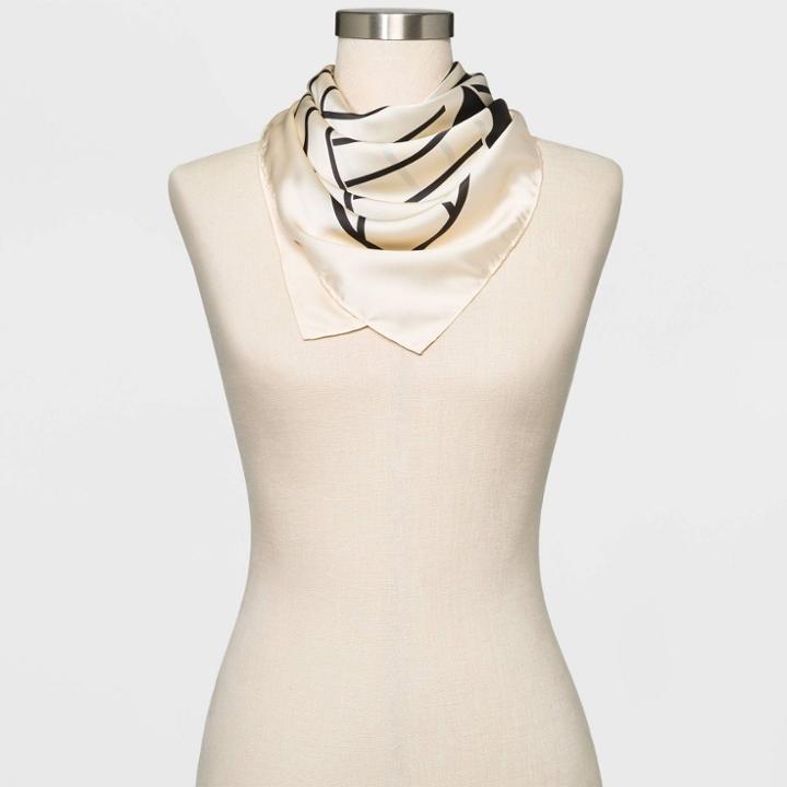 Women's Abstract Stripe Print Scarf - A New Day Cream/black