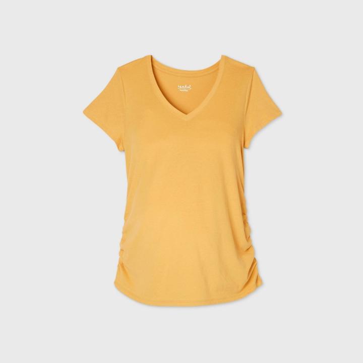 Maternity Short Sleeve V-neck Side Shirred T-shirt - Isabel Maternity By Ingrid & Isabel Yellow
