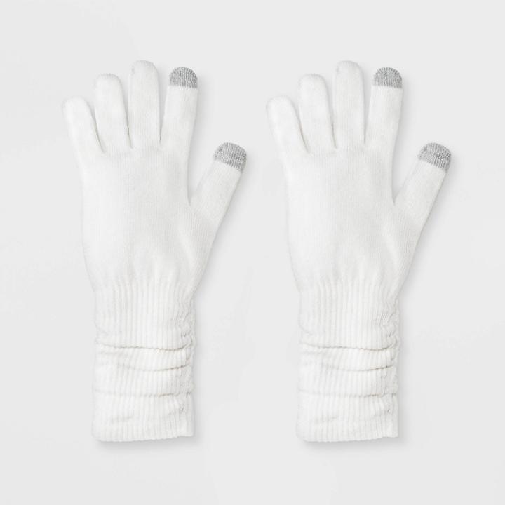 Women's Extended Knit Glove - A New Day Cream One Size, Women's,