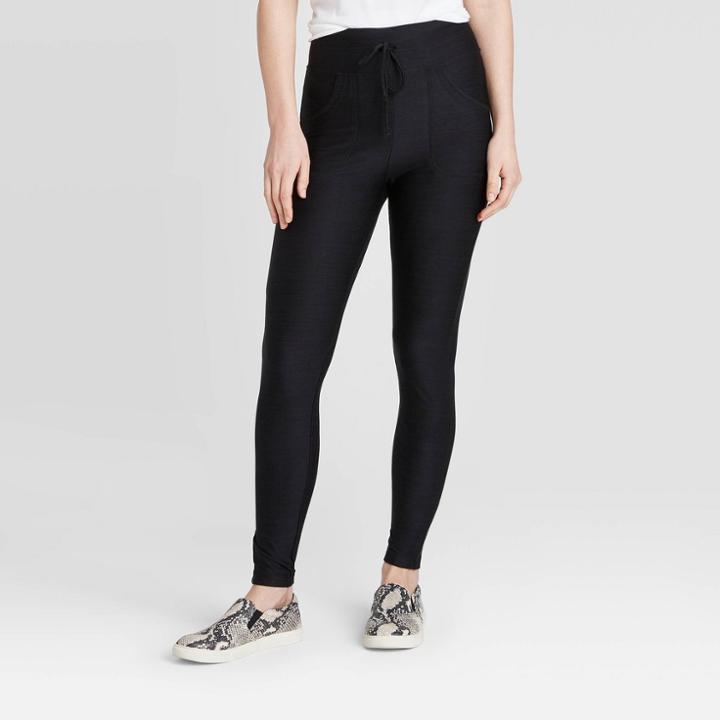 Women's Drawstring High Waist Lounge Leggings - A New Day Black S, Women's,