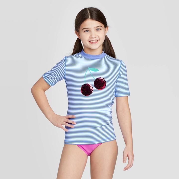 Petitegirls' Short Sleeve Flip Sequins Cherry Rash Guard - Cat & Jack Blue