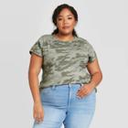 Women's Plus Size Camo Print Short Sleeve T-shirt - Universal Thread Camouflage Green