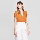 Women's Short Sleeve V-neck Blouse - A New Day Rust