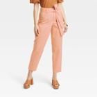 Women's High-rise Tapered Ankle Tie-front Pants - A New Day Peach