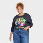 Nintendo Women's Super Mario Plus Size Graphic Sweatshirt - Navy Blue