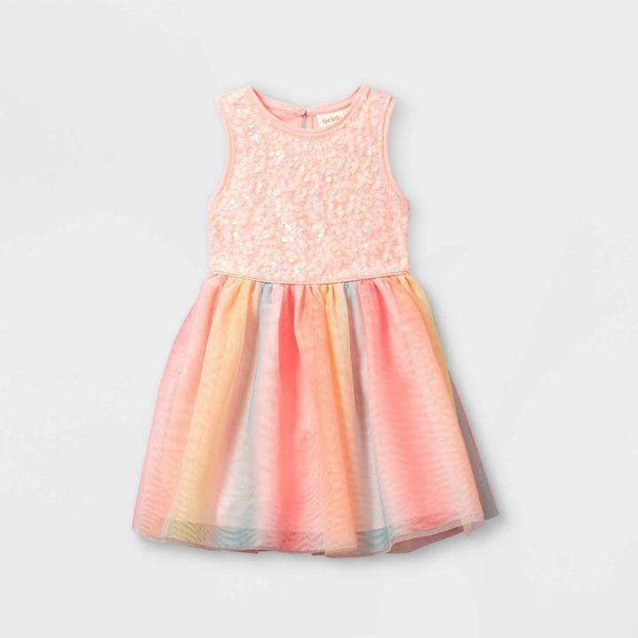 Toddler Girls' Sequin Rainbow Tulle Tank Dress - Cat & Jack Pink