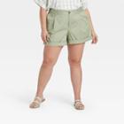 Women's Plus Size Pleat Front Shorts - A New Day Green