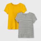Girls' Short Sleeve Rib Neck 2pk T-shirt - Art Class Black & White/gold