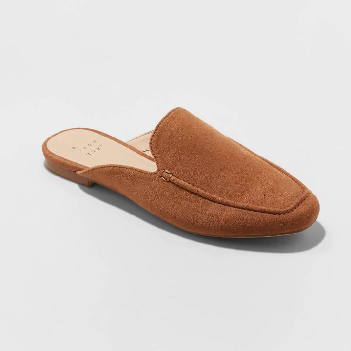 Women's Mabel Microsuede Square Toe Mules - A New Day Cognac (red)