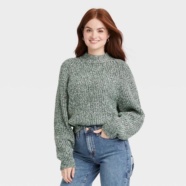 Women's Mock Turtleneck Pullover Sweater - Universal Thread Green
