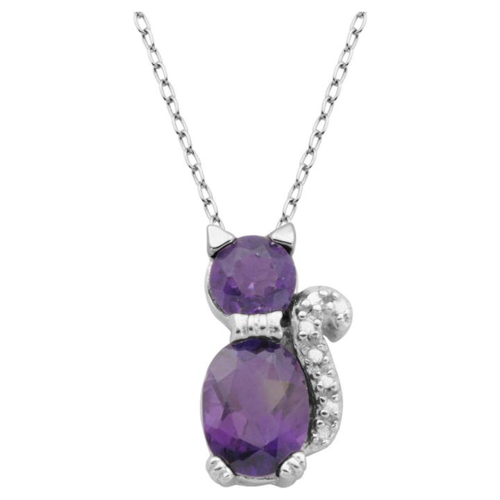 Target Sterling Silver Genuine Amethyst And Diamond Accent Cat Pendant With 18 Chain, Girl's