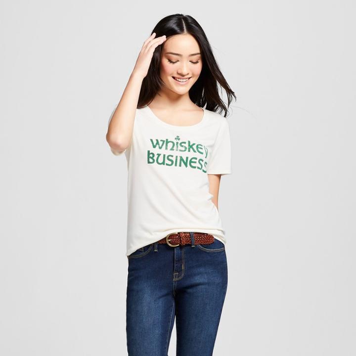 Women's St. Patrick's Day Whiskey Business Scoop Neck Short Sleeve Graphic T-shirt - Grayson Threads - White