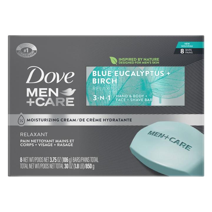 Dove Men+care Blue Eucalyptus + Birch Relaxing Hand & Body + Face + Shave Bar Soap