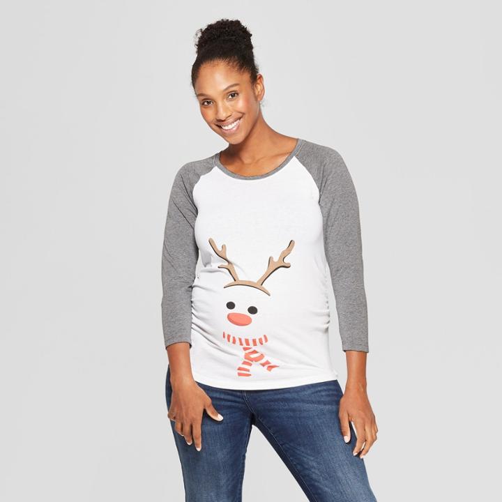 Maternity Long Sleeve Reindeer Raglan T-shirt - Isabel Maternity By Ingrid & Isabel White