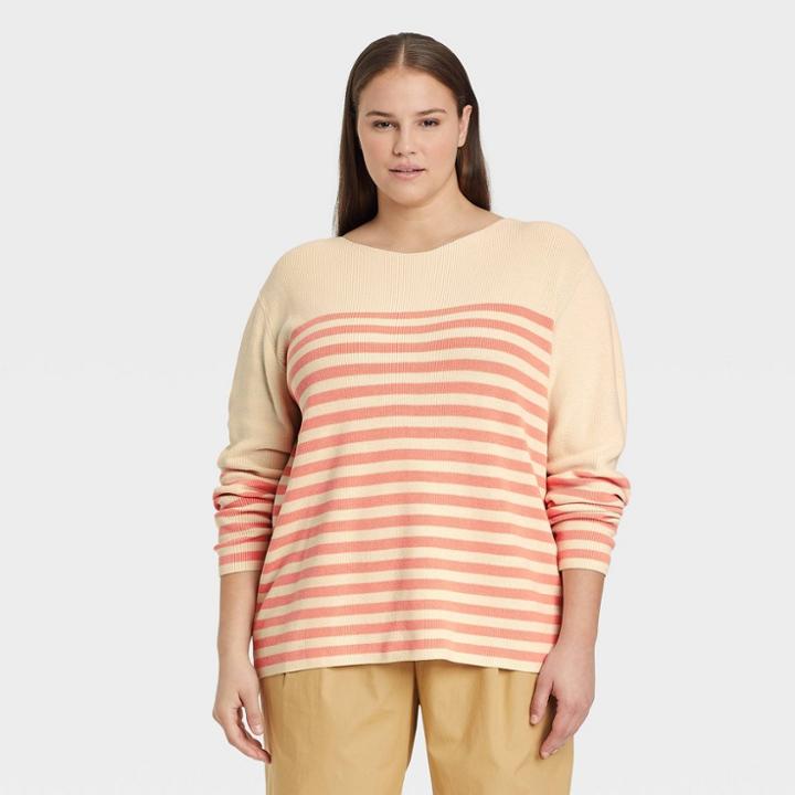 Women's Plus Size Boat Neck Pullover Sweater - Who What Wear Cream Striped 2x, Ivory